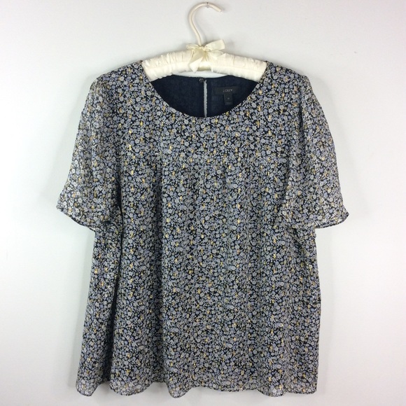 J. Crew Tops - J. CREW Metallic Chiffon Top in Ditsy Floral Silk